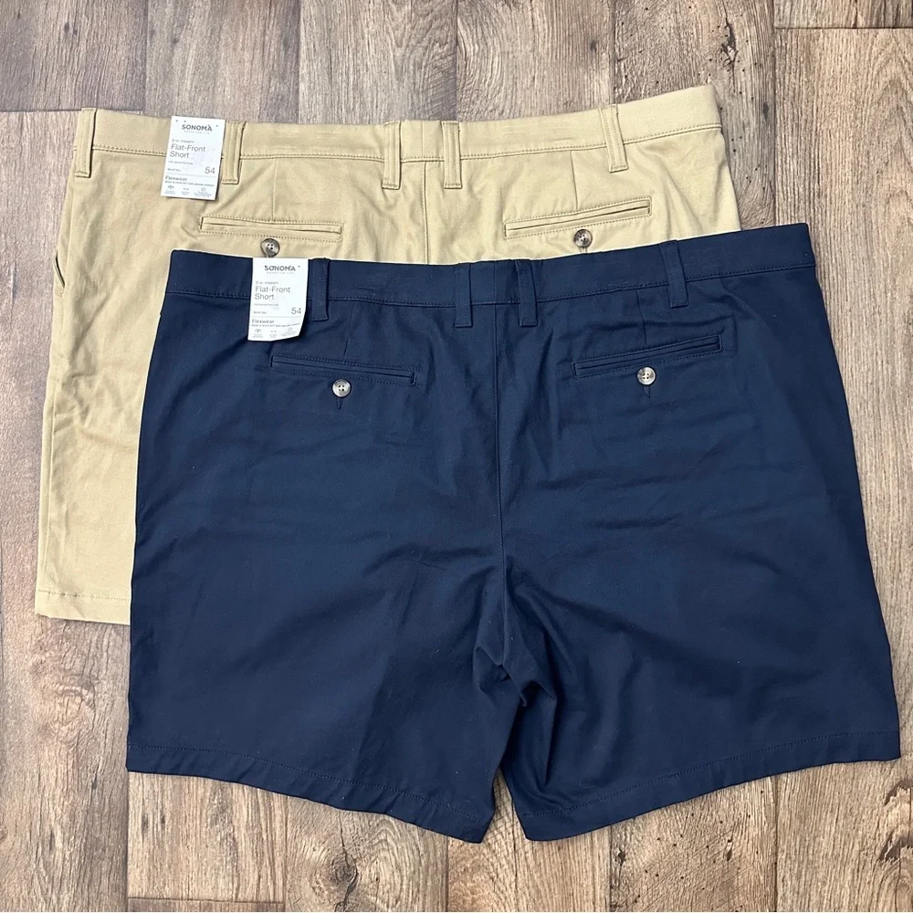 Sonoma Flexwear Flat Front Cotton Shorts 2 pc Bundle Size 54 Blue Tan
